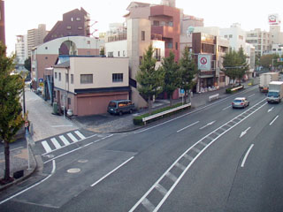 左の細い道が川廓通り